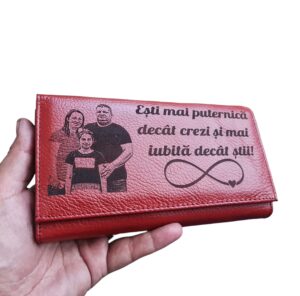 Portofel Personalizat 'Esti mai puternica 2', dama, piele naturala, rosu