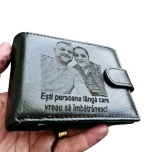 Portofel Personalizat 'Esti persoana langa', barbati, piele naturala , negru