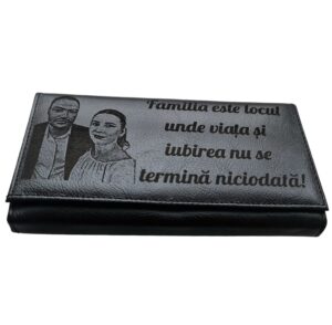 Portofel Personalizat 'Familia este locul unde viata', dama, piele naturala, negru