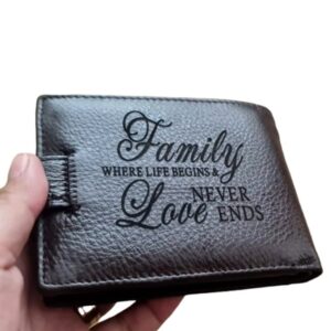 Portofel Personalizat 'Family where life begins', barbati, piele naturala , negru