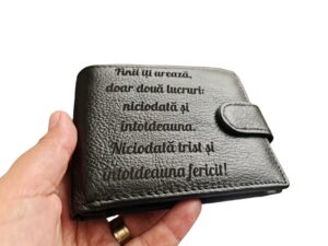 Portofel Personalizat 'Finii iti ureaza', barbati, piele naturala , negru