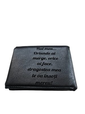 Portofel Personalizat 'Fiul meu oriunde ai merge', barbati, piele, cu capsa, negru