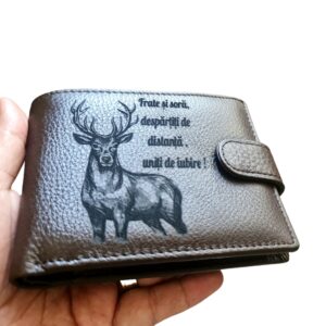 Portofel Personalizat 'Frate si sora', barbati, piele naturala , maro