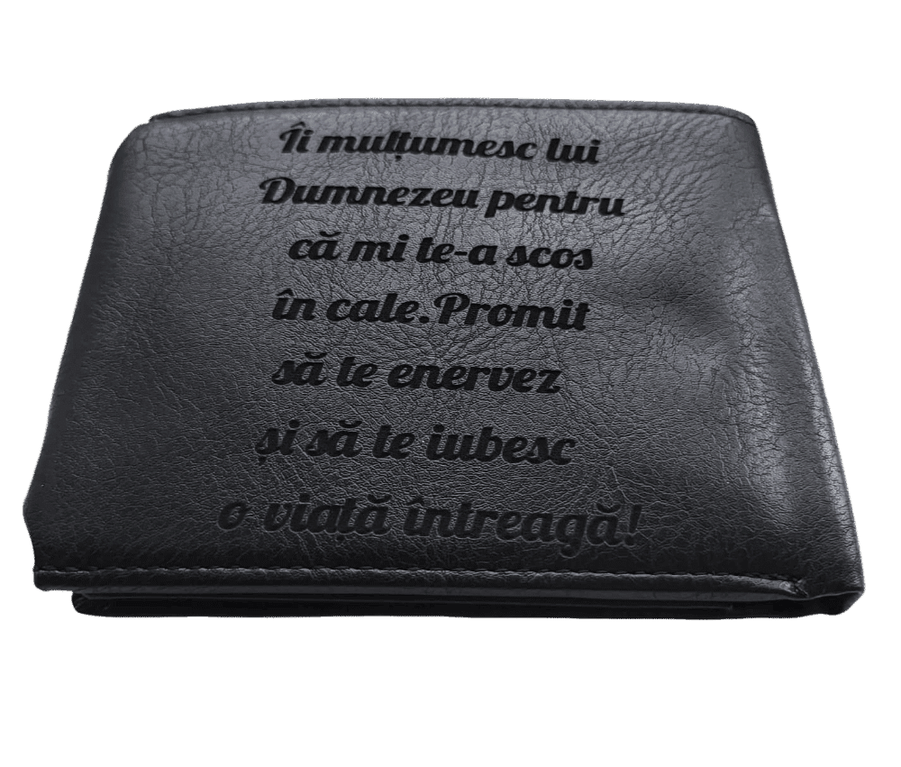 Portofel Personalizat Ii multumesc barbati, piele, cu capsa, negru