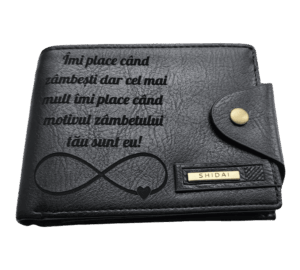 Portofel Personalizat 'Imi place cand zambesti 2', barbati, piele, cu capsa, negru