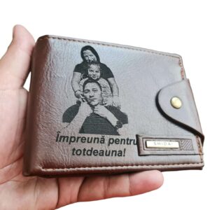 Portofel Personalizat 'Impreuna pentru totdeauna 2', barbati, piele , cu capsa, maro