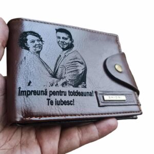 Portofel Personalizat 'Impreuna pentru totdeauna 3', barbati, piele , cu capsa, maro