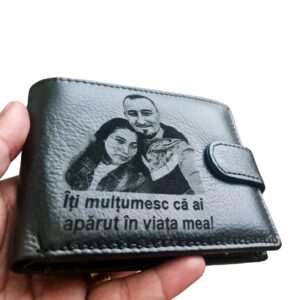 Portofel Personalizat 'Iti multumesc ca ai aparut', barbati, piele naturala , negru