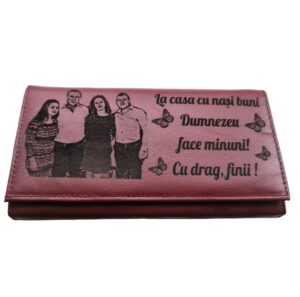 Portofel Personalizat 'La casa cu nasi buni', dama, piele naturala, rosu
