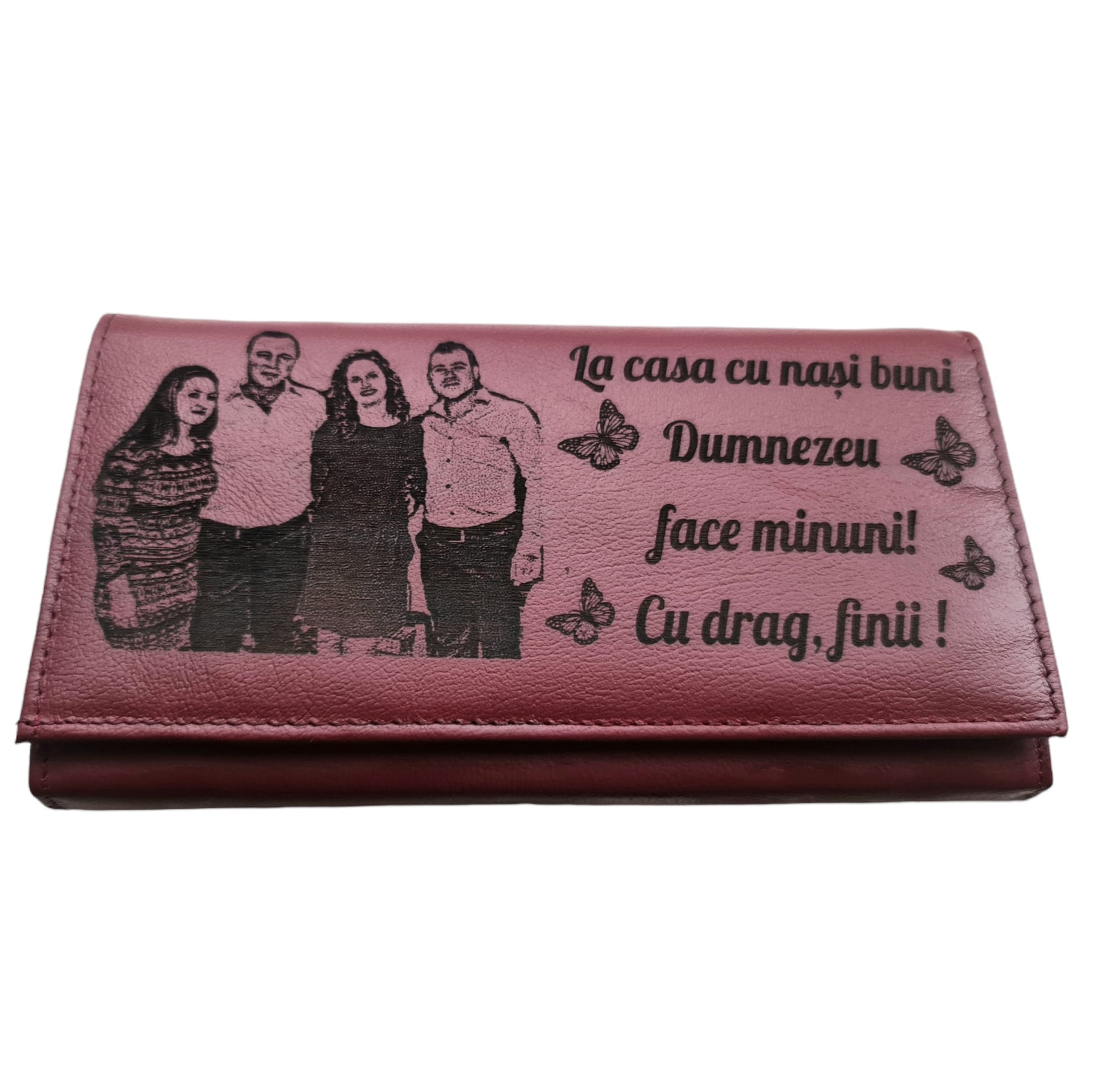Portofel Personalizat 'La casa cu nasi buni', dama, piele naturala, rosu
