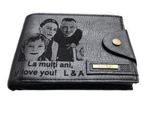 Portofel Personalizat 'La multi ani penb', barbati, piele, cu capsa, negru