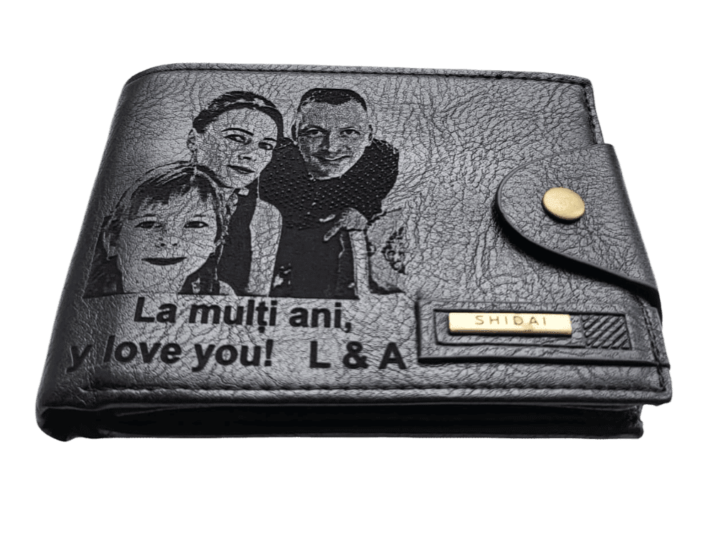 Portofel Personalizat 'La multi ani penb', barbati, piele, cu capsa, negru