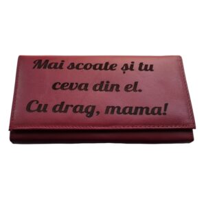 Portofel Personalizat 'Mai scoate si tu ceva', dama, piele naturala, rosu