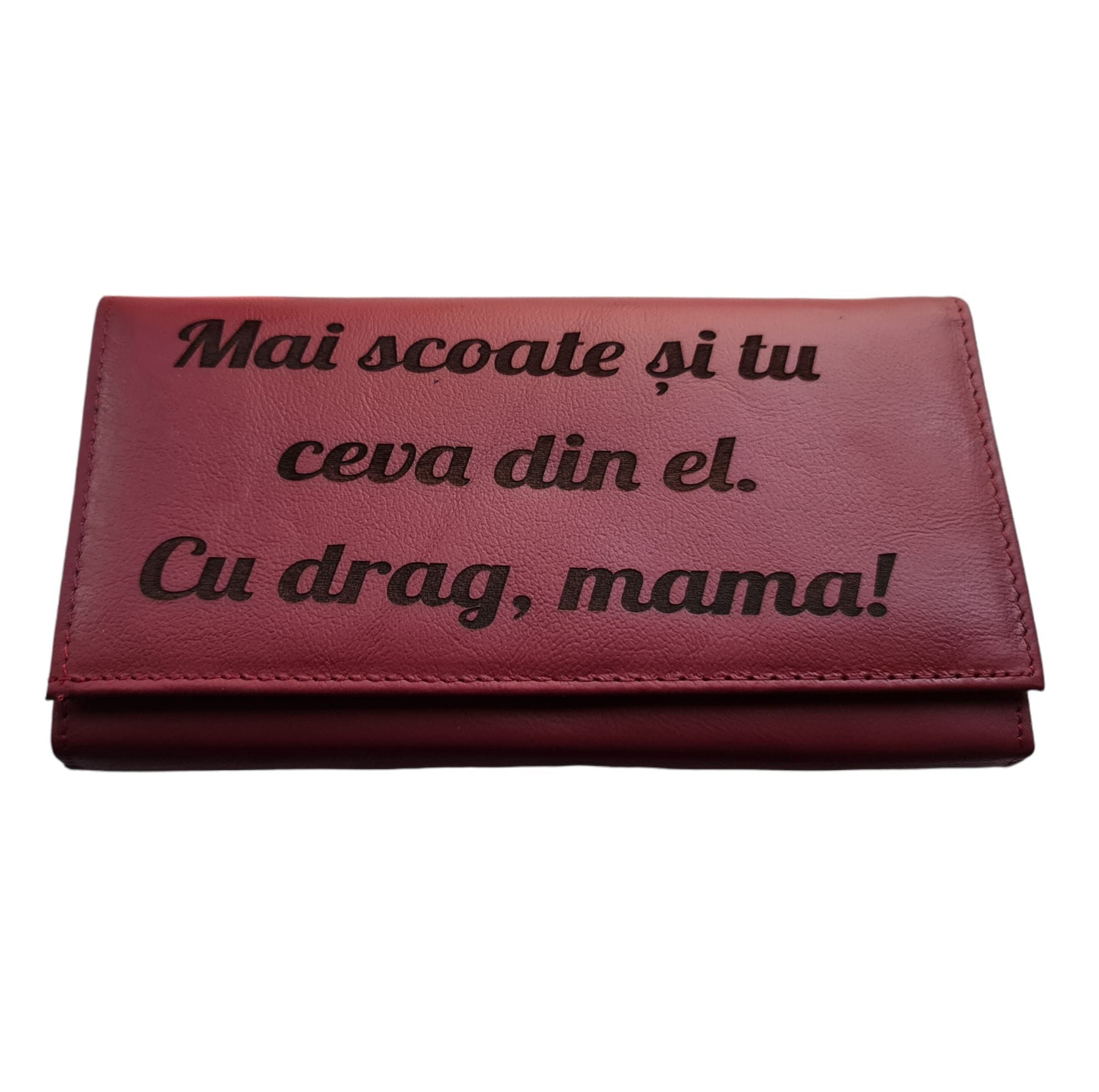 Portofel Personalizat 'Mai scoate si tu ceva', dama, piele naturala, rosu
