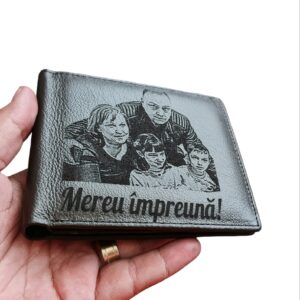 Portofel Personalizat 'Mereu impreuna 2', barbati, piele naturala, fara  capsa, negru