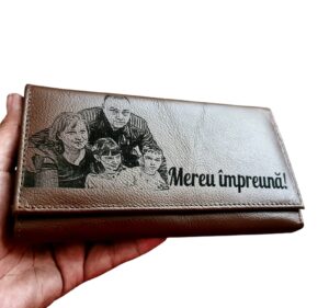 Portofel Personalizat 'Mereu impreuna', dama, piele naturala, maro