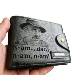 Portofel Personalizat 'N-am... daca n-am, n-am', barbati, piele , cu capsa, negru