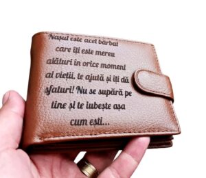 Portofel Personalizat 'Nasul e acel barbat', barbati, piele naturala , maro