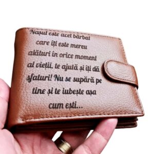 Portofel Personalizat 'Nasul e acel barbat', barbati, piele naturala , maro
