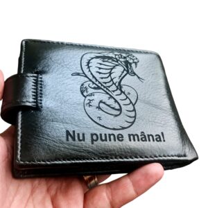 Portofel Personalizat 'Nu pune mana', barbati, piele naturala , negru