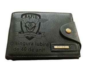 Portofel Personalizat 'O singura iubire', barbati, piele , cu capsa, negru