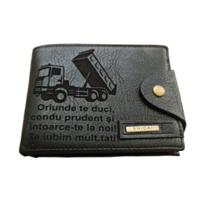 Portofel Personalizat 'Oriunde te duci 4', barbati, piele , cu capsa, negru