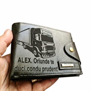 Portofel Personalizat 'Oriunde te duci 5', barbati, piele , cu capsa, negru