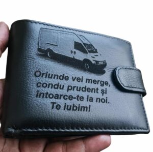 Portofel Personalizat 'Oriunde vei merge', barbati, piele naturala , negru