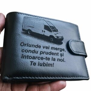 Portofel Personalizat 'Oriunde vei merge', barbati, piele naturala , negru