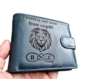 Portofel Personalizat 'Pentru cel mai bun copil', barbati, piele naturala, cu capsa, albastru