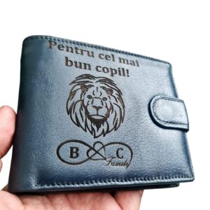 Portofel Personalizat 'Pentru cel mai bun copil', barbati, piele naturala, cu capsa, albastru