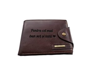 Portofel Personalizat 'Pentru cel mai bun sot', barbati, piele, cu capsa, maro