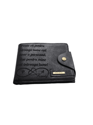 Portofel Personalizat 'Poate ca pentru', barbati, piele, cu capsa, negru