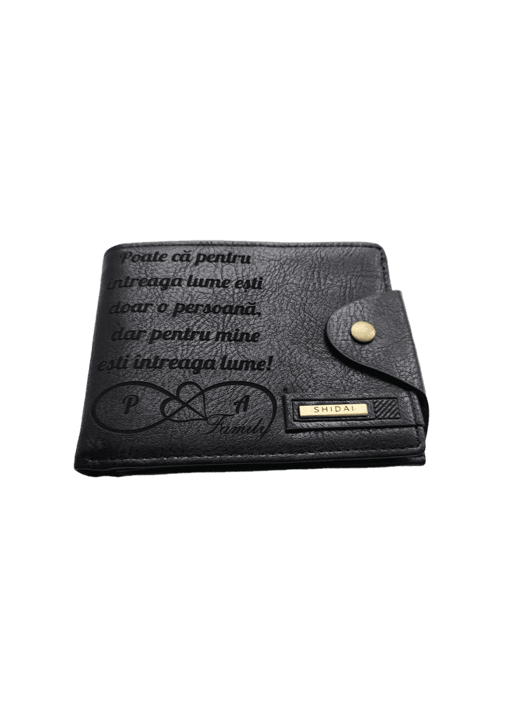 Portofel Personalizat 'Poate ca pentru', barbati, piele, cu capsa, negru
