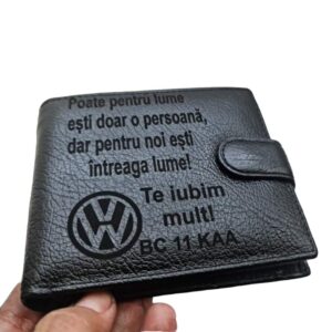 Portofel Personalizat 'Poate pentru lume', barbati, piele naturala , negru