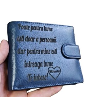 Portofel Personalizat 'Poate pentru lume pnnb', barbati, piele naturala , albastru