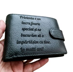 Portofel Personalizat 'Prietenia este un lucru foarte special', barbati, piele naturala , negru