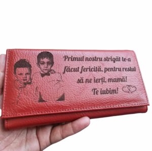 Portofel Personalizat 'Primul nostru strigat', dama, piele naturala, rosu