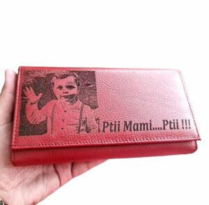 Portofel Personalizat 'Ptii Mami... Ptii', dama, piele naturala, rosu