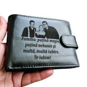 Portofel Personalizat 'Putina magie, putina nebunie', barbati, piele naturala , negru