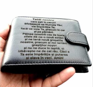 Portofel Personalizat 'Rugaciunea Tatal nostru', barbati, piele naturala , negru