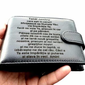 Portofel Personalizat 'Rugaciunea Tatal nostru', barbati, piele naturala , negru