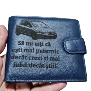 Portofel Personalizat 'Sa nu uiti ca esti mai puternic', barbati, piele naturala, cu capsa, albastru