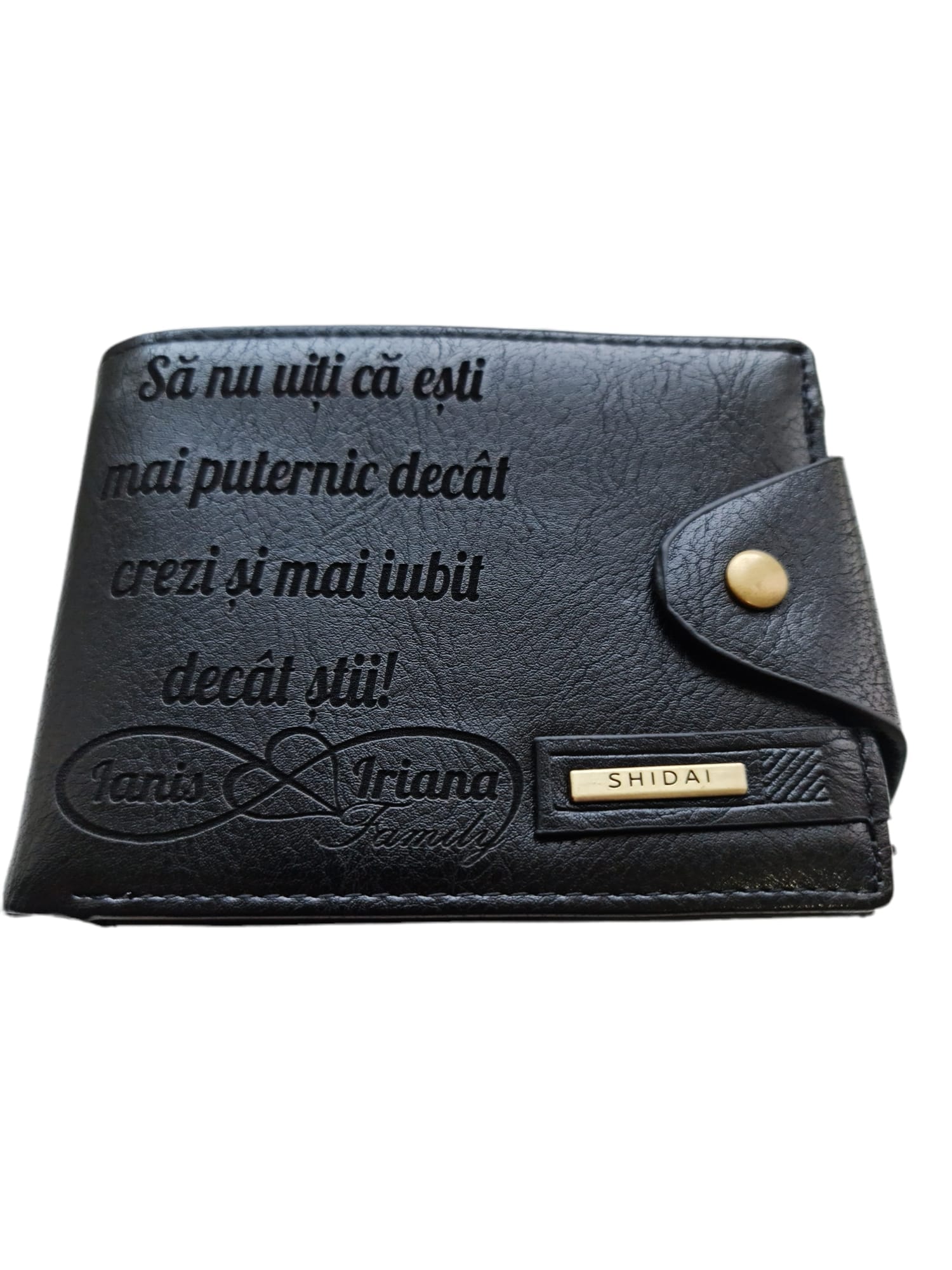 Portofel Personalizat 'Sa nu uiti ca esti', barbati, piele, cu capsa, negru