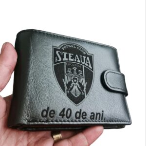 Portofel Personalizat 'Steaua de 40 de ani', barbati, piele naturala , negru