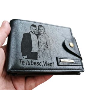 Portofel Personalizat 'Te iubesc Vlad', barbati, piele , cu capsa, negru