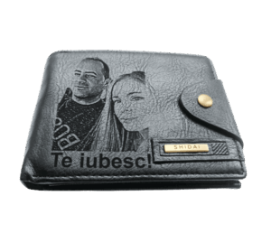 Portofel Personalizat 'Te iubesc penb 2', barbati, piele , cu capsa, negru