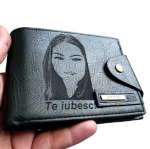 Portofel Personalizat 'Te iubesc penb 4', barbati, piele , cu capsa, negru