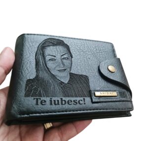 Portofel Personalizat 'Te iubesc penb 6', barbati, piele , cu capsa, negru