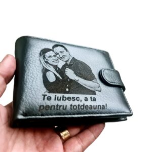 Portofel Personalizat 'Te iubesc pnnb', barbati, piele naturala , negru